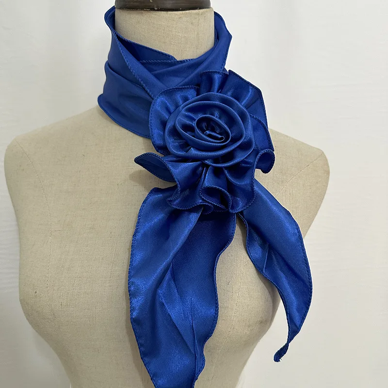HZM-60926 Big Rose Long Neckerchief  for Women Girls Y2K Satin Floral Scarf Necktie for Costume Party Wedding Cosplay Accessory