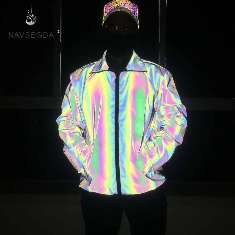 Суперъяркая Светоотражающая Ночная куртка, пальто, крутая верхняя одежда в стиле хип-хоп, безопасная Водонепроницаемая ветровка, велосипедные куртки для мужчин и женщин