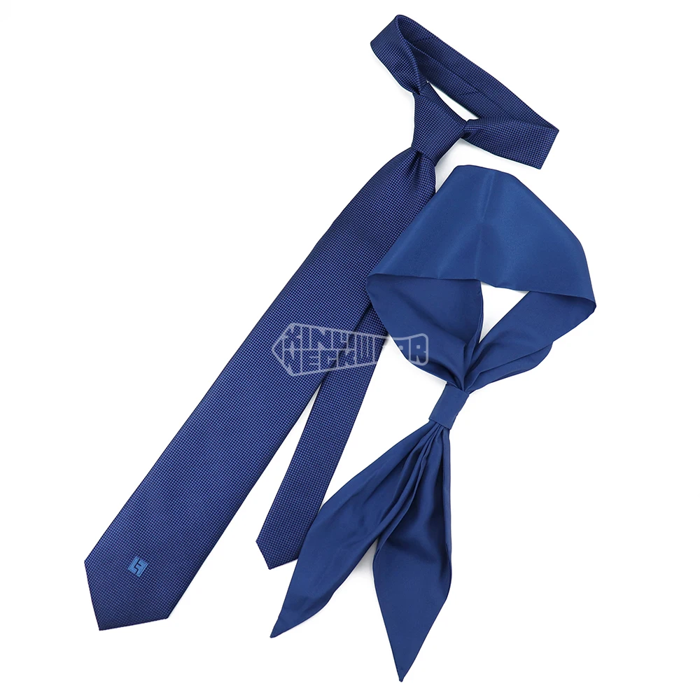 Custom Woven Silk Ties Knotted Scarves Solid Blue Checkered Mens Tie And Scarf With Company Logo