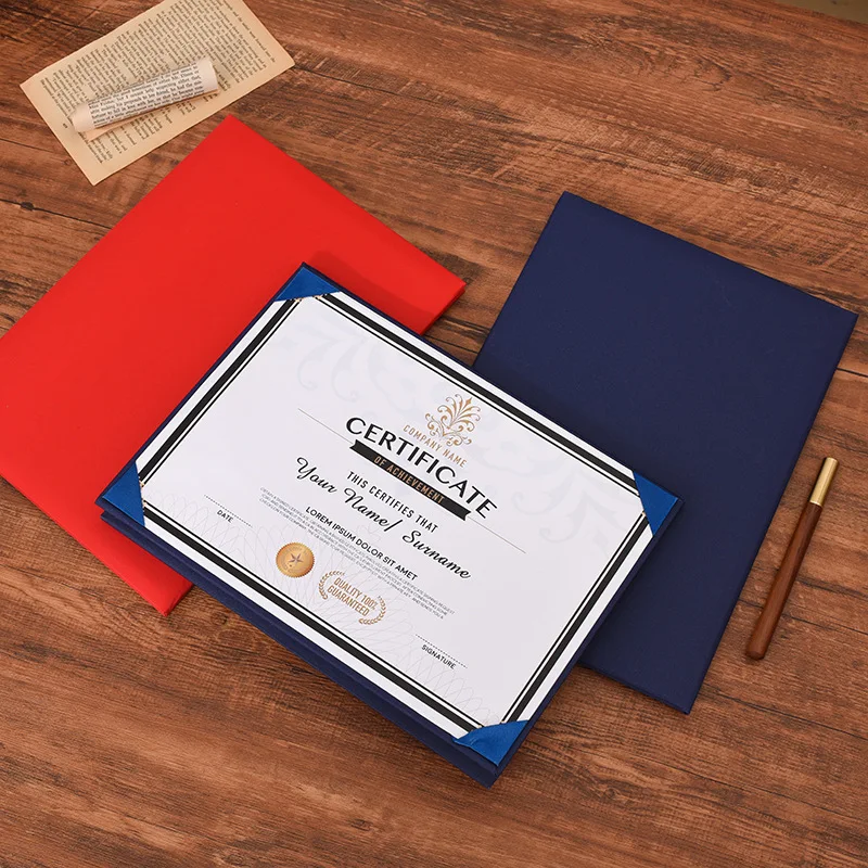 Custom Logo A4 Size Leatherette Certificate Holder Folder PU Degree Diploma Holder Cover