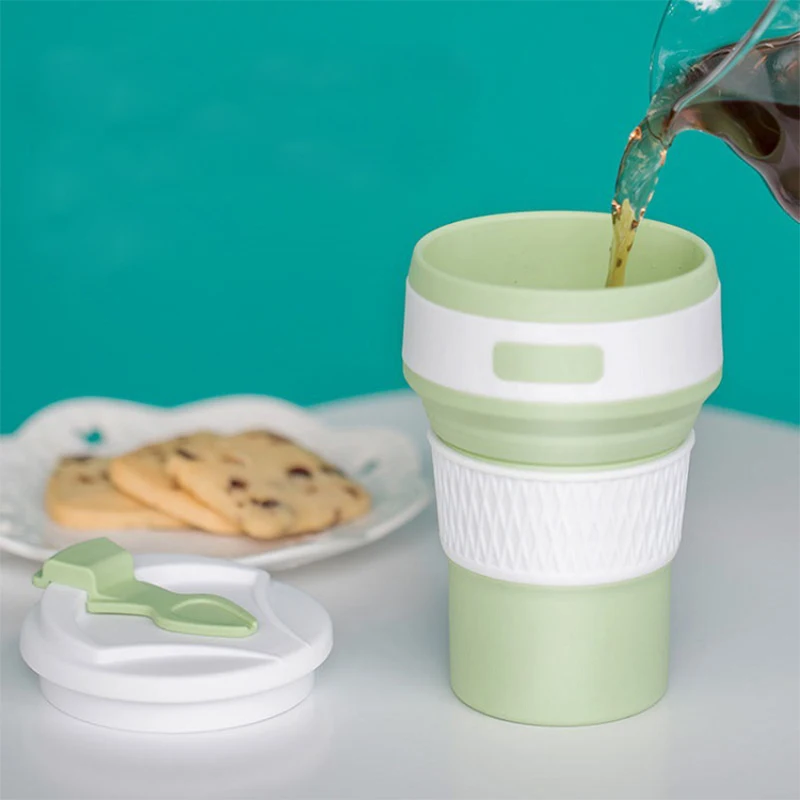 Hot Sale  BPA Free Silicone Foldable Coffee Mug Water Proof Heat Resistant Collapsible Coffee Cup