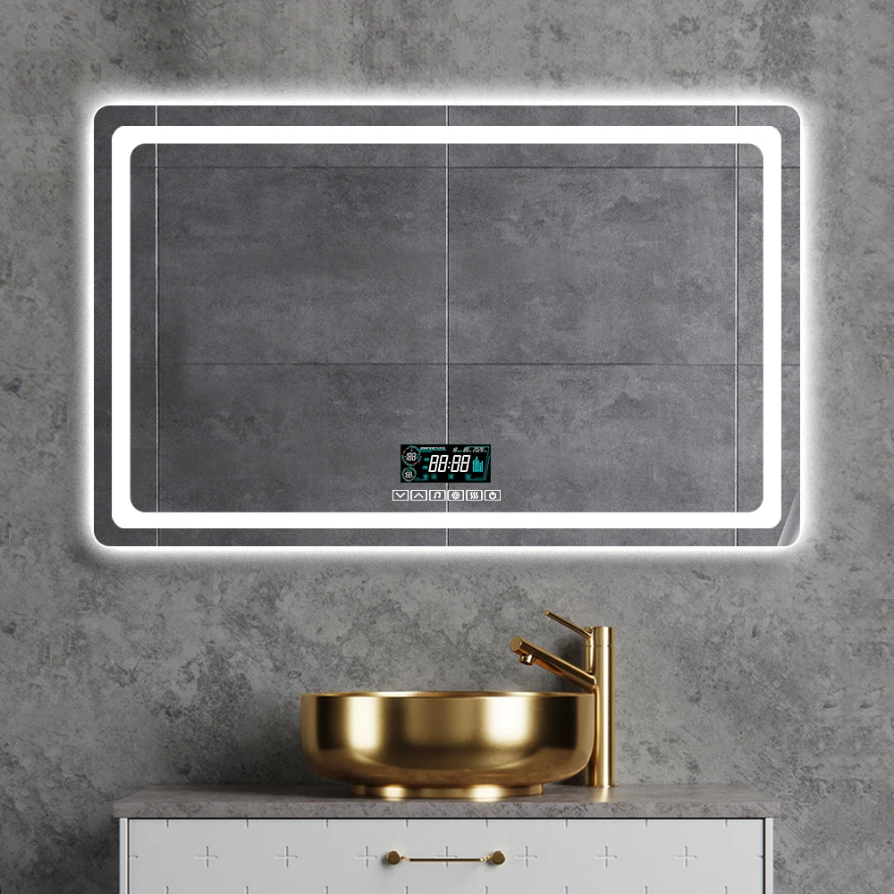 3 Colors Light  Double Led Vanity Anti-Fog Mirror Large Dimmable Wall Led Smart Bathroom Mirror With Front And Backlight