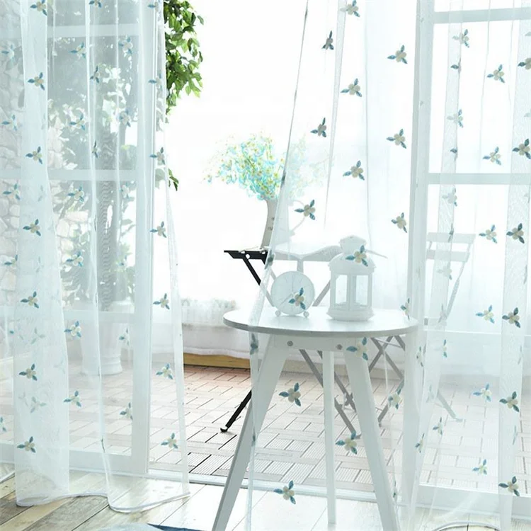 White Simple Fresh Organza Pastoral Flowers Translucent Gauze Embroidery Vintage Chinese Curtains