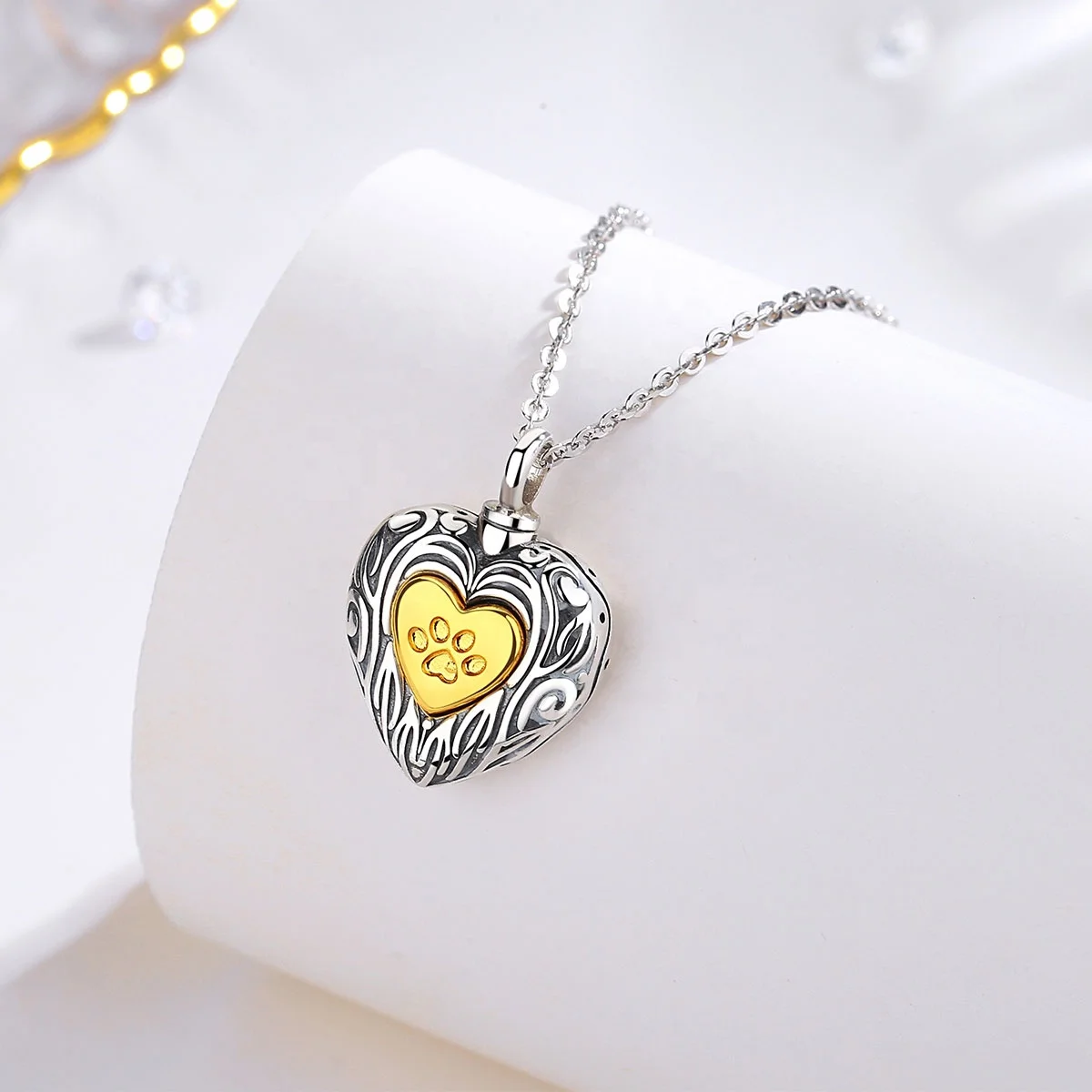 Wholesale price S925 sterling silver heart locket necklace pet cremation jewelry for