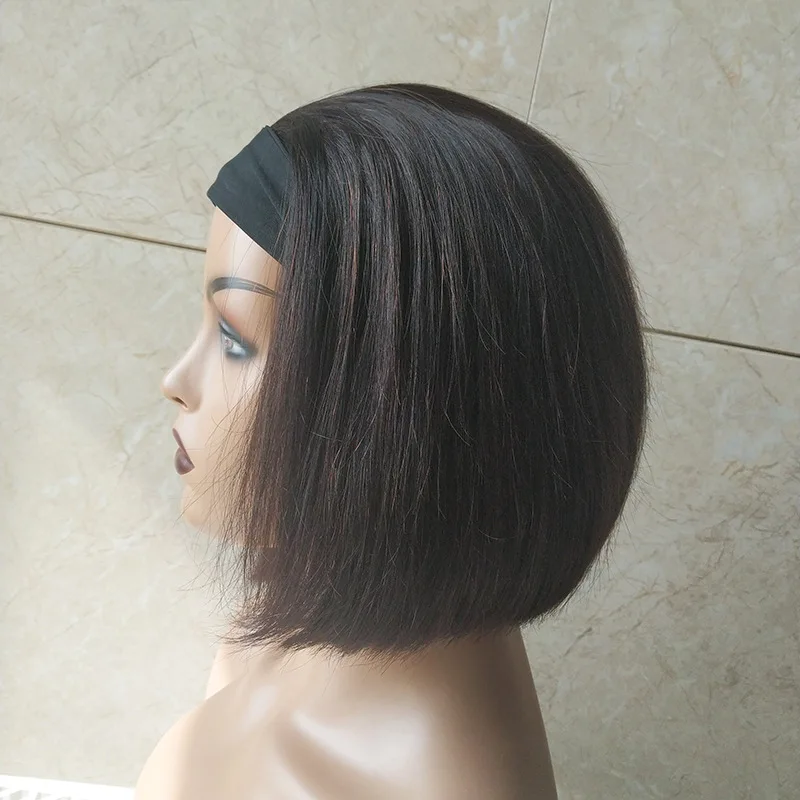 straight short bang bob headband machine made cheap custom double drawn brazilian cuticle aligned cheap human hair wig