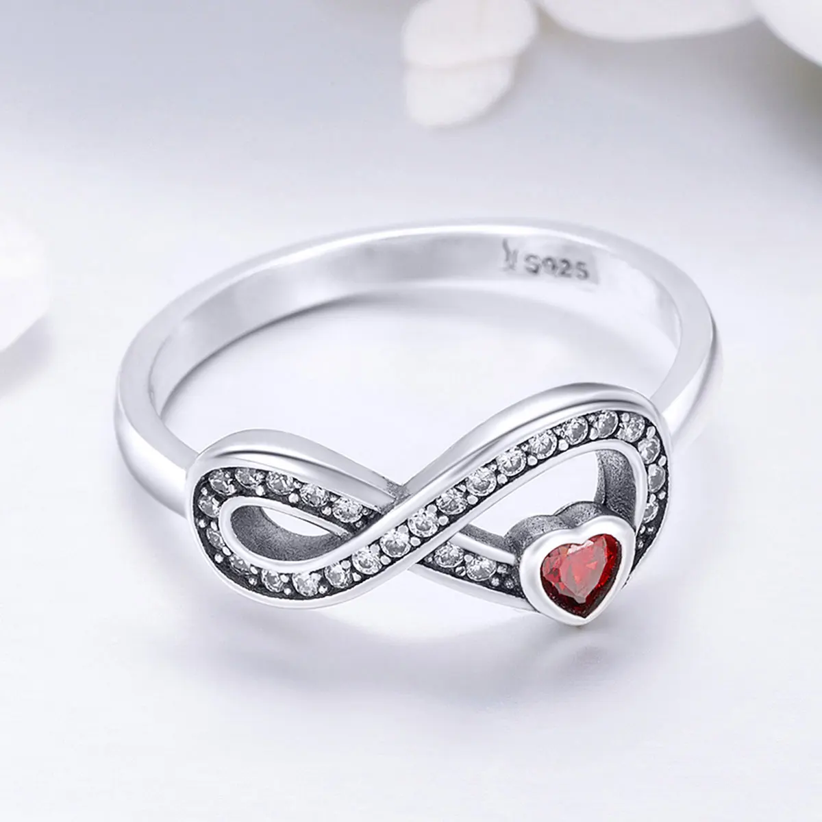 BAMOER 100% 925 Sterling Silver Infinity Love Forever Heart Clear CZ Finger Ring for Women Wedding Engagement Jewelry SCR415