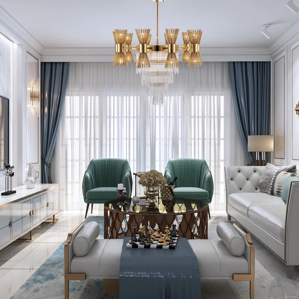 Indoor Luxury 4 Layers Glass Lighting Modern Villa Decoration Crystal Chandeliers Pendant Lights