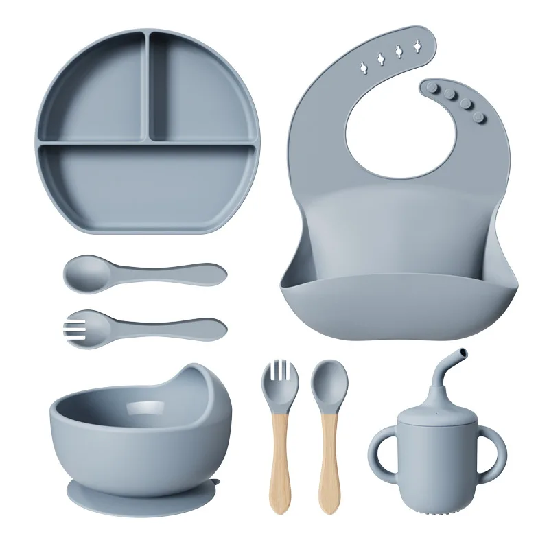 2024 Hot Sale Baby Tableware Feeding Set Bpa Free silicone Feeding Set Plate Bowl Cup And Spoon Fork For Babies