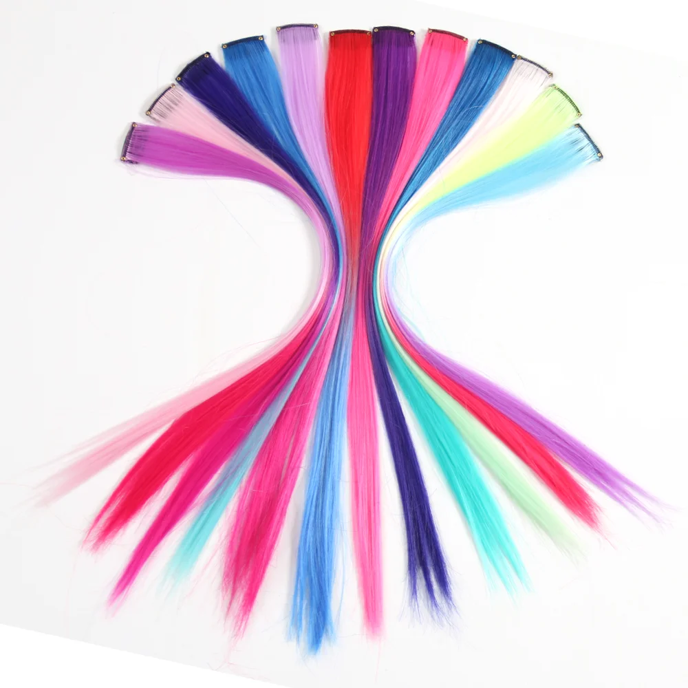 Hot Selling Colorful Rainbow Straight Hairpieces Cosplay Dress Up Party  Colored Clip in Hair Extensions