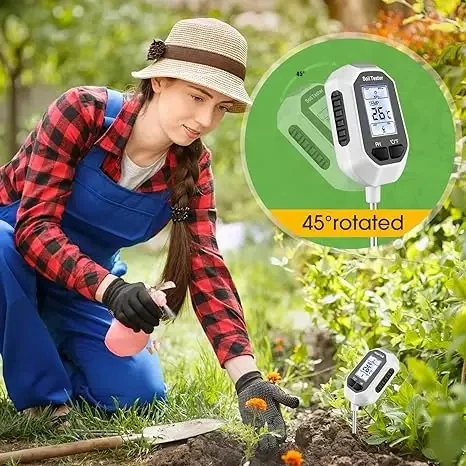 4-in-1Soil Moisture Meter Digital Plant Temperature Intensity Backlight LCD Display Soil Test Meter for Gardening Outdoor Plants