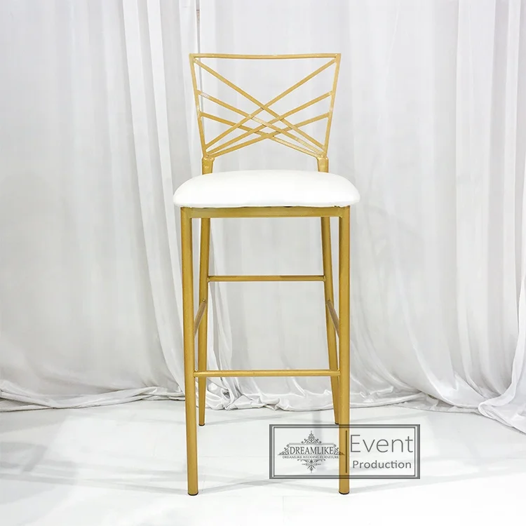Wedding furniture high used counter stool for nightclub golden metal frame steel bar chair