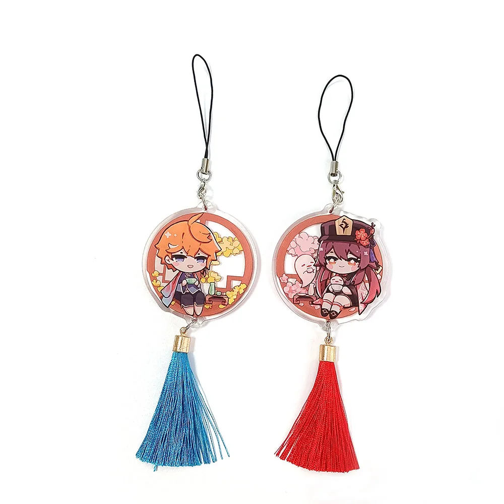 Wholesale custom printed logo clear anime acrylic painted keychain tassel key ring
