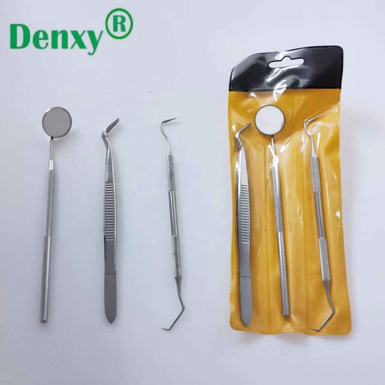 Denxy Dental 3pcs Oral Instrument Set Mirror Probe Tweezer Dental hygiene Tool Kit PMT Sets