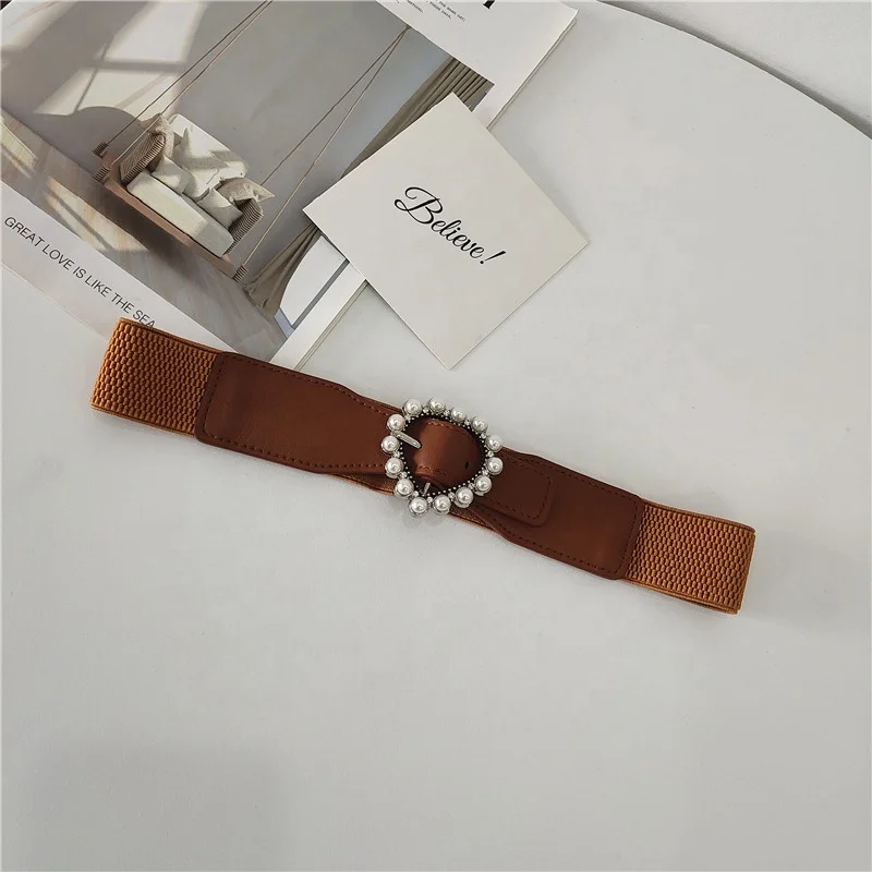 Heart Shape Pearls Buckle Belts for Women Fashion Elastic Ladies Corset Waistband for Dress
