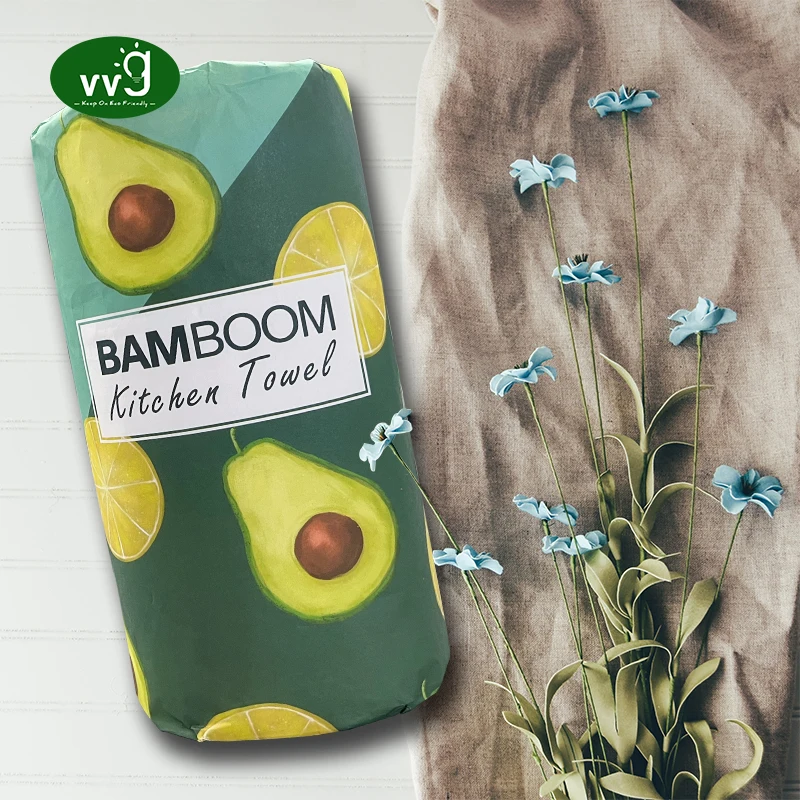 VVG Wholesale Bamboo Fiber Reusable Kitchen Paper Towel Roll 100% Biodegradable Kitchen Clean Paper Dishcloth