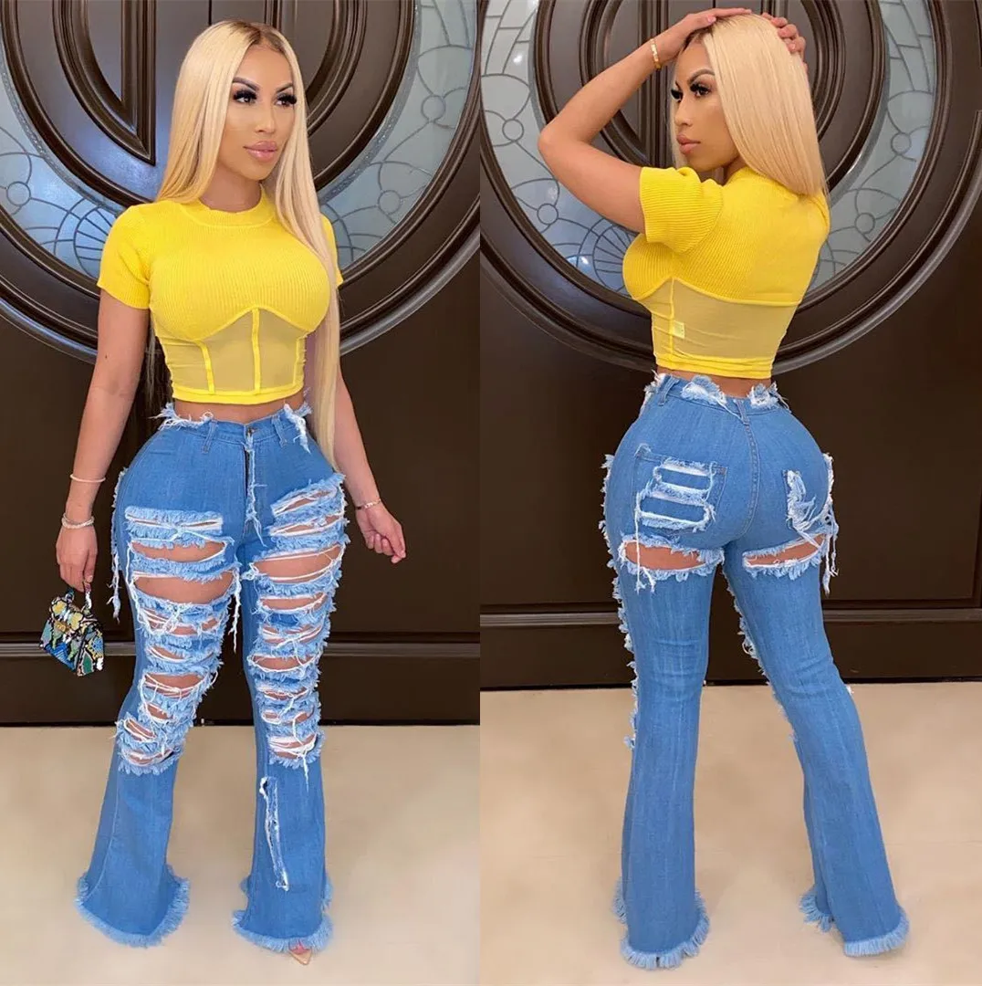  Summer hot sell women ripped stretchy jeans trousers