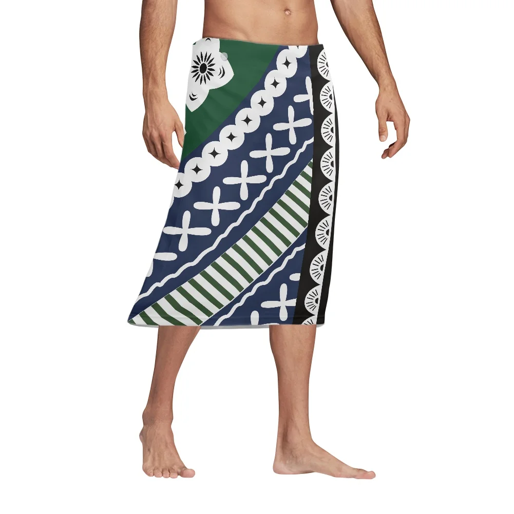 Custom MOQ 1 Polynesian Samoan Tribal Design Men Sarong Casual Beachwear Southeast Asia Ethnic Clothing Wrap Skirt Dress
