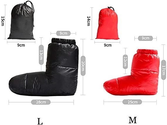 Ultralight Winter Down Booties Goose Down Socks Slippers Outdoor Indoor Tent Warm Soft Boots for Men and Women with Storage Bag