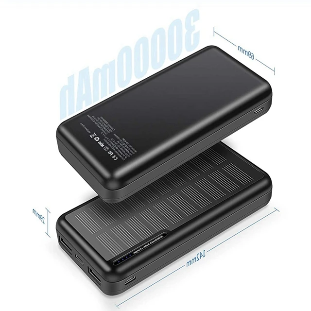 Portable charger 30,000mAh, external battery pack power bank solar charger
