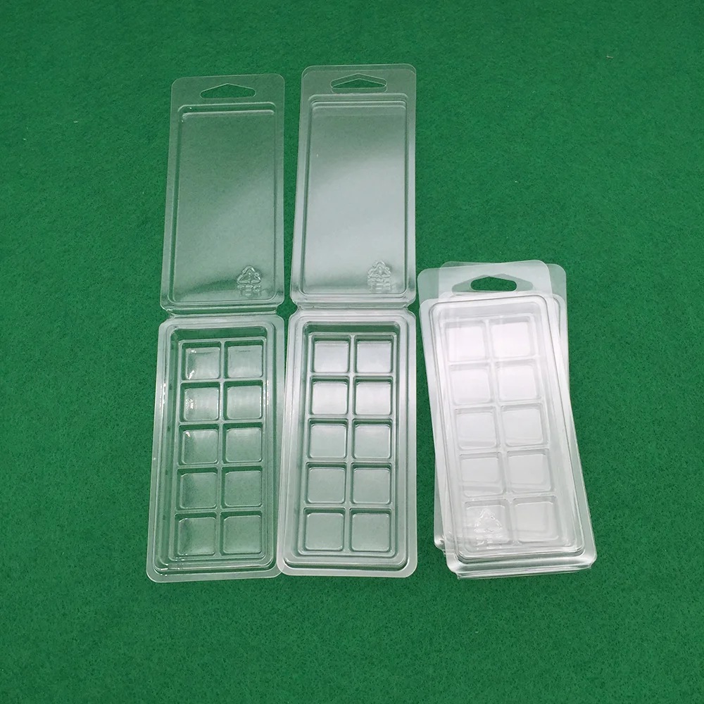 New design 10 cavity wax  tart Mold Recyclable Plastic PET 10 cells wax melts clamshell packaging for soy wax melts