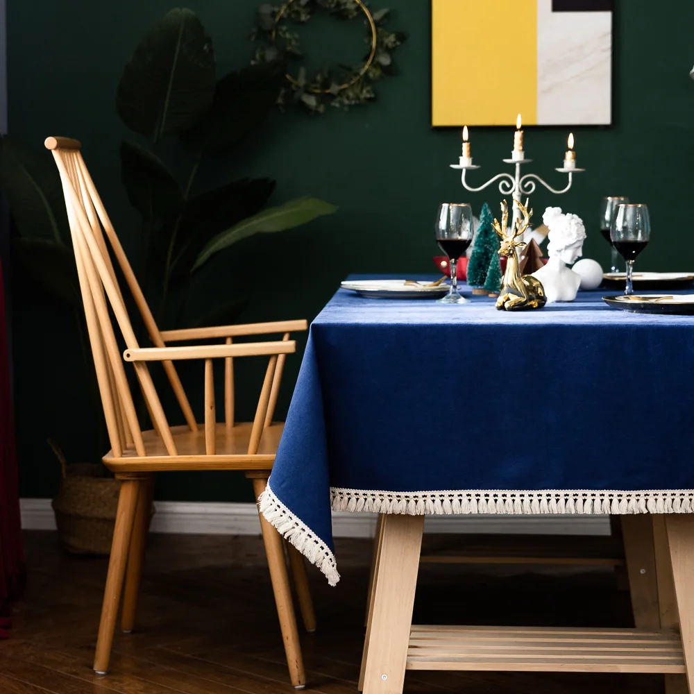 2021 Amazon cross-border solid color double-sided usable cotton and linen table cloth tassel decoration factory wholesale