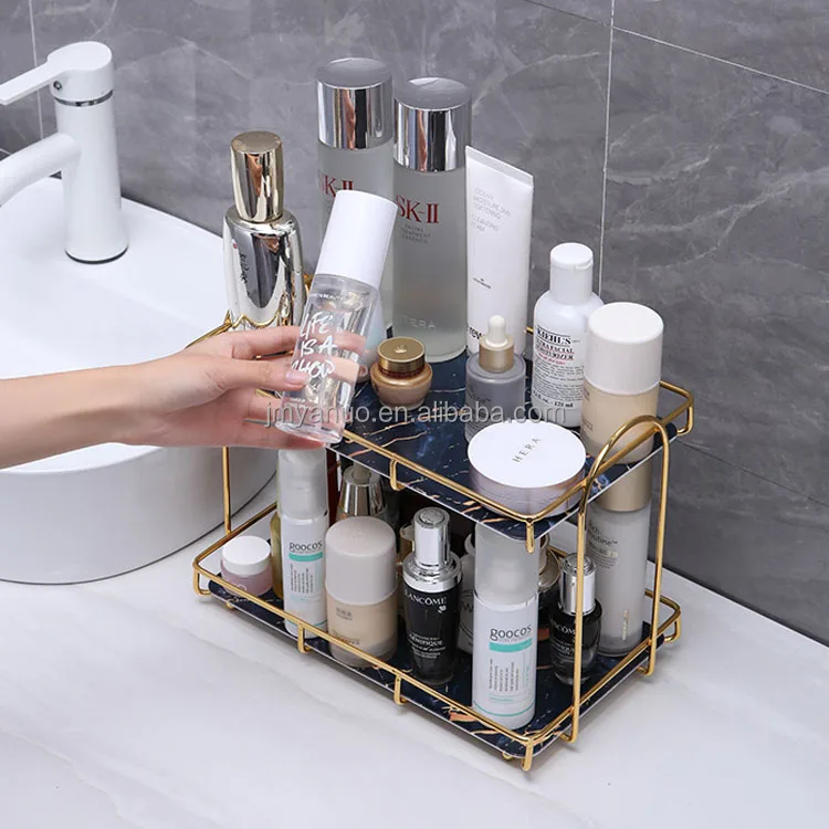 Bathroom Rectangle Rack 2 Tier Desktop Cosmetics Skin Care Products Shelf Makeup Brush Storage Box Display