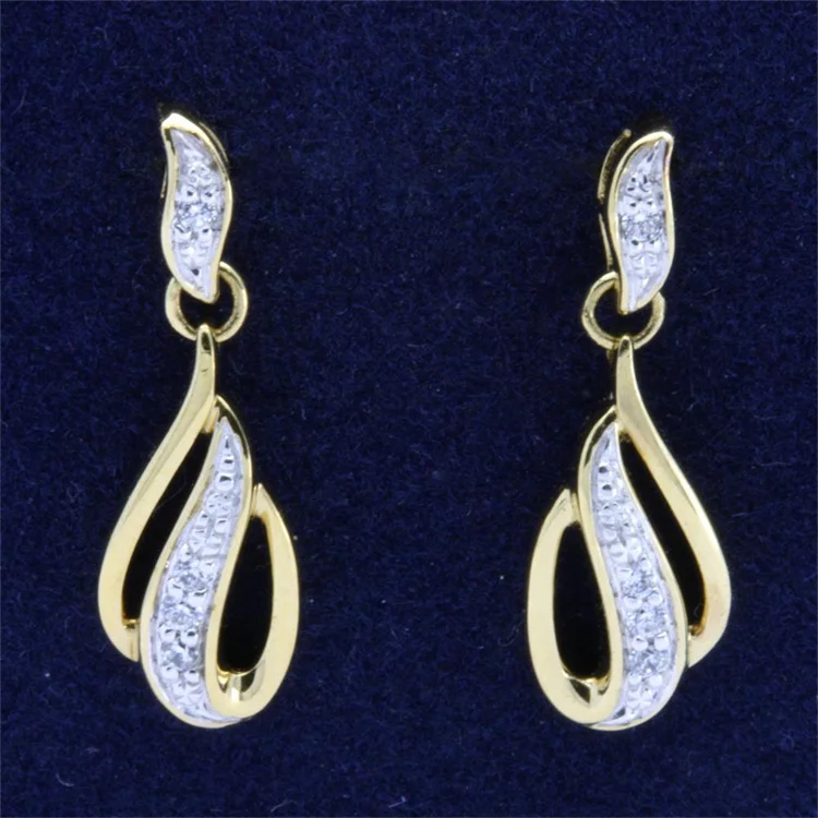 18K 14K 9K Yellow Gold with Rhodium plated Natural Diamond Classic Earrings bijoux femme