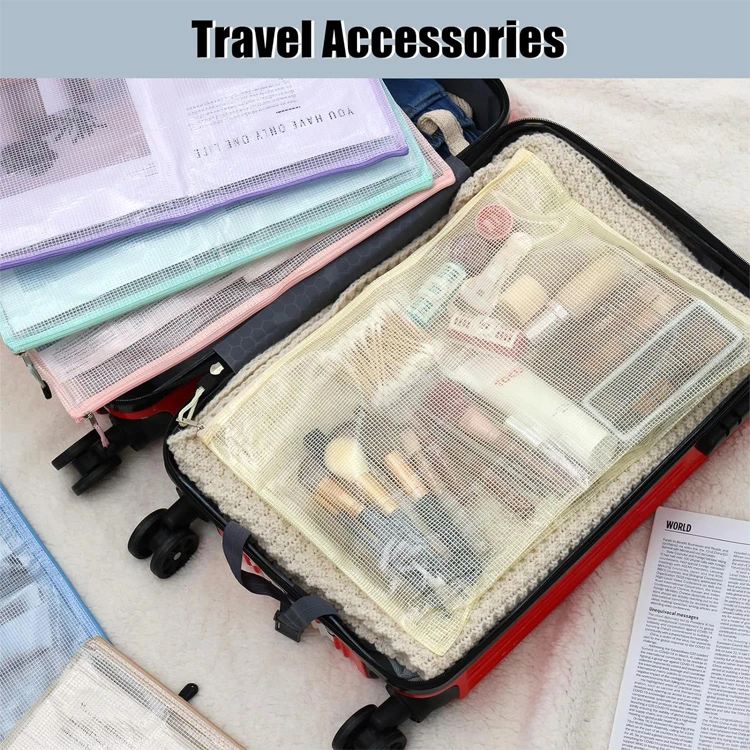 Waterproof A3 A4 Mesh Zipper Pouch PVC File Document Bag for Travel School and Office for Organizing