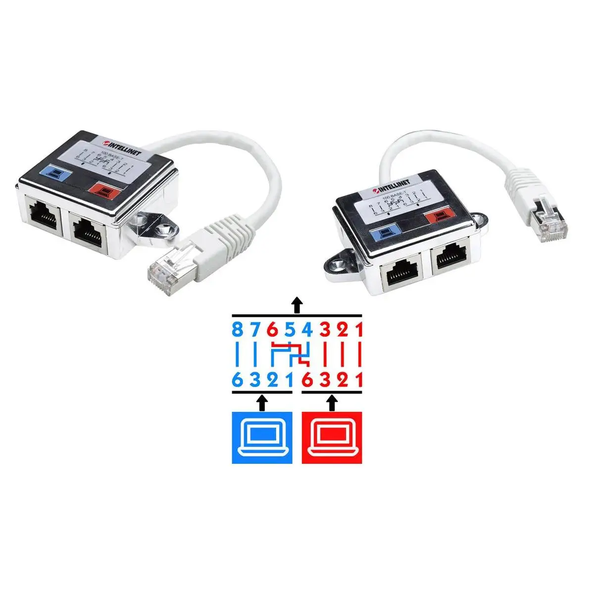 Сетевой адаптер Intellinet RJ45 CAT 5 [1x male - 2x female] серебристый белый (940910154450)