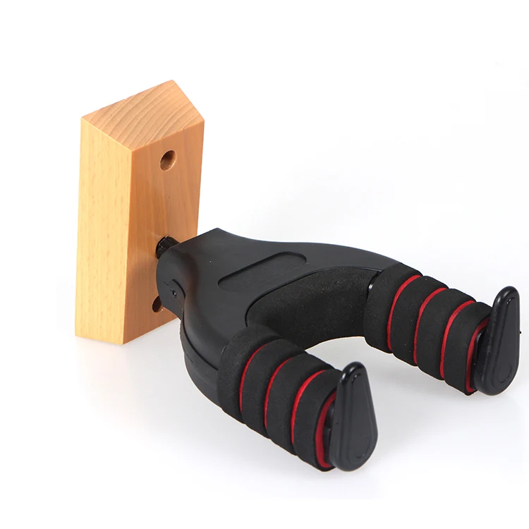 musical accessories metal guitar holder auto-locking wall guitar hook with solid wood base