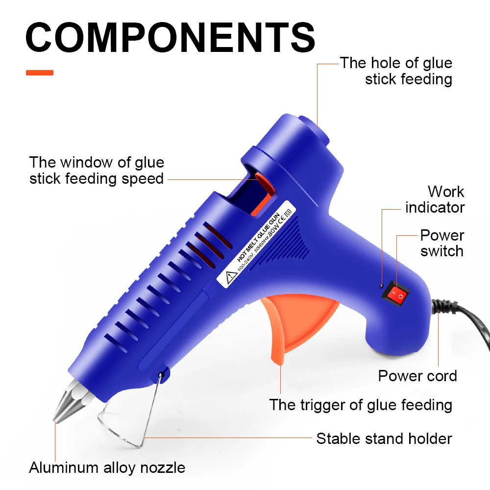 Fast Preheating Hot Melt High Temp Power 80 Watts Hot Melt Glue Gun for DIY,Home Repairing,Arts and Crafts