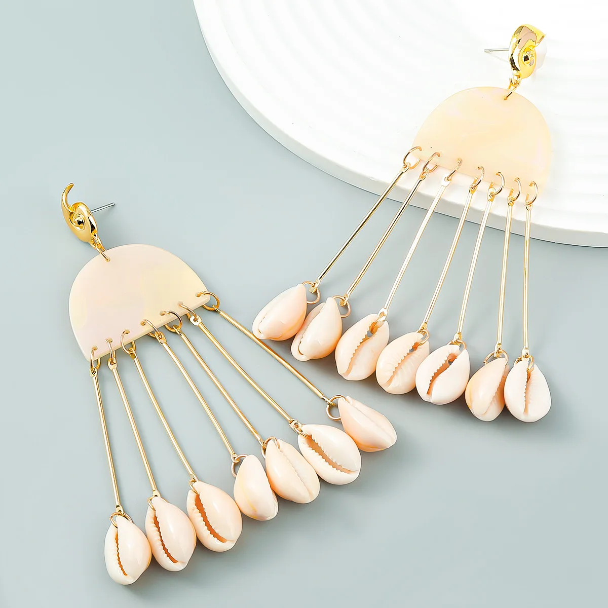 New Arrival Boho Multi Layer Shell Long Tassel Jewelry Acetic Acid Plate Ethnic Style Drop Earring For Women