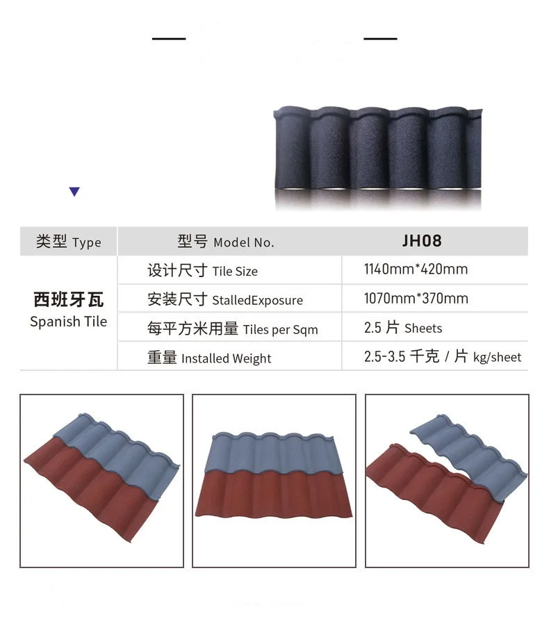China Supplier 0.3mm Color Stone Coated Metal Roof Tile With Accessories For House Roof