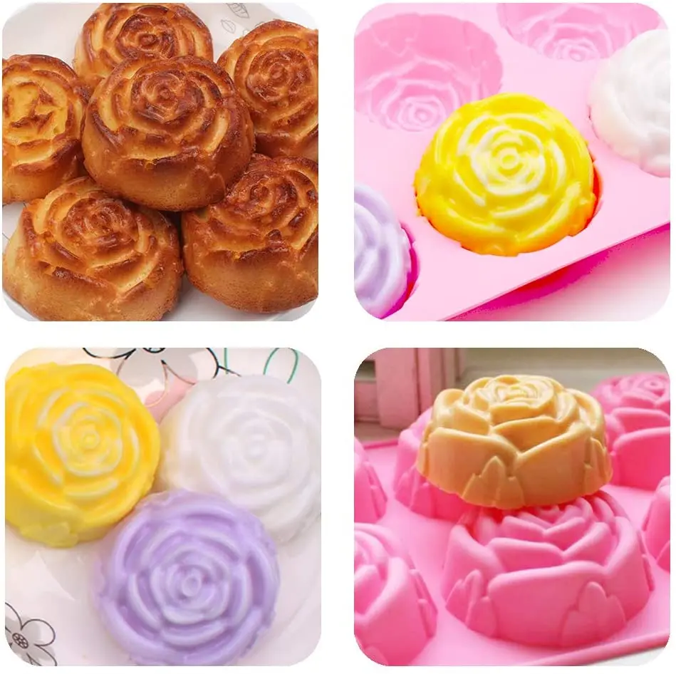 Silicone Soap Mold for Handmade Soap Cake Jelly Pudding Chocolate 6 Cavity Different Flower Shapes Design Set of 2