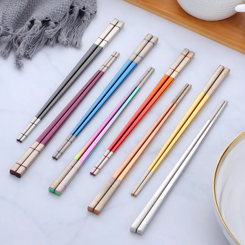 Wholesale Titanium Reusable Sushi Personalized Chinese Chopsticks Stainless Steel Metal Custom Chopsticks
