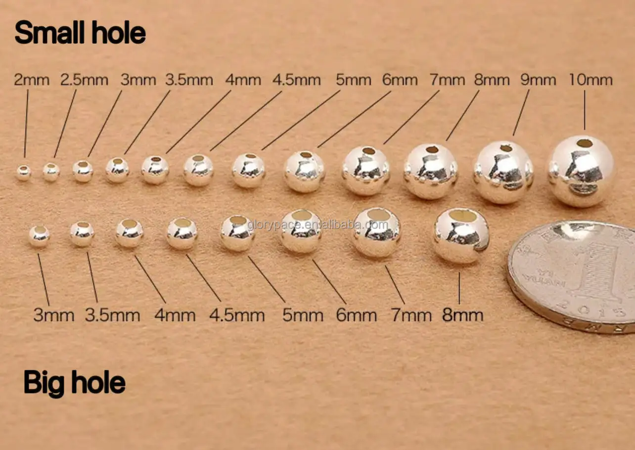 GP round spacer beads S925 silver gold plated 2mm-6mm balls Round beads seamless permanent jewelry chains making wholesale