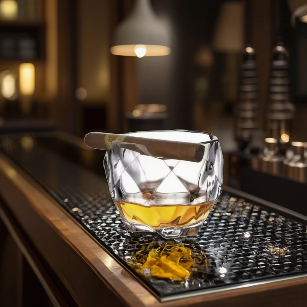 Whisky cigar glass 300ml Bohemian style clear glass embossed cup with cigar holder