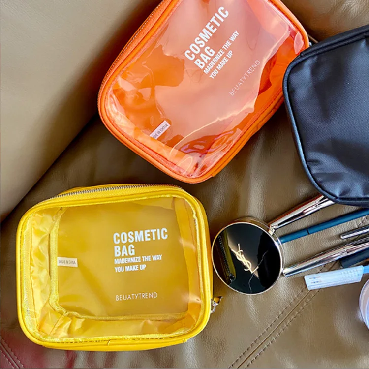 hot sale large makeup storage bag Clear transparent pink PVC washable Travel Kits zipper Pouch Cosmetic Bag