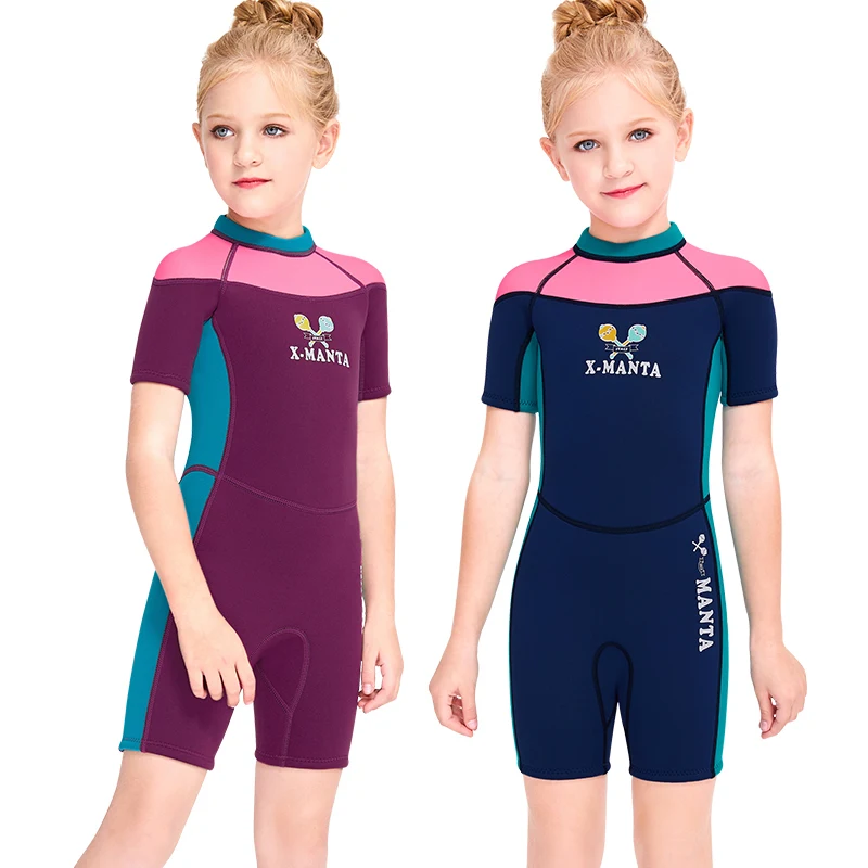 hot selling Girls Full Body Thermal Neoprene Swimsuit 2.5mm Kids Shorty Wetsuit for Diving Swimming Surfing