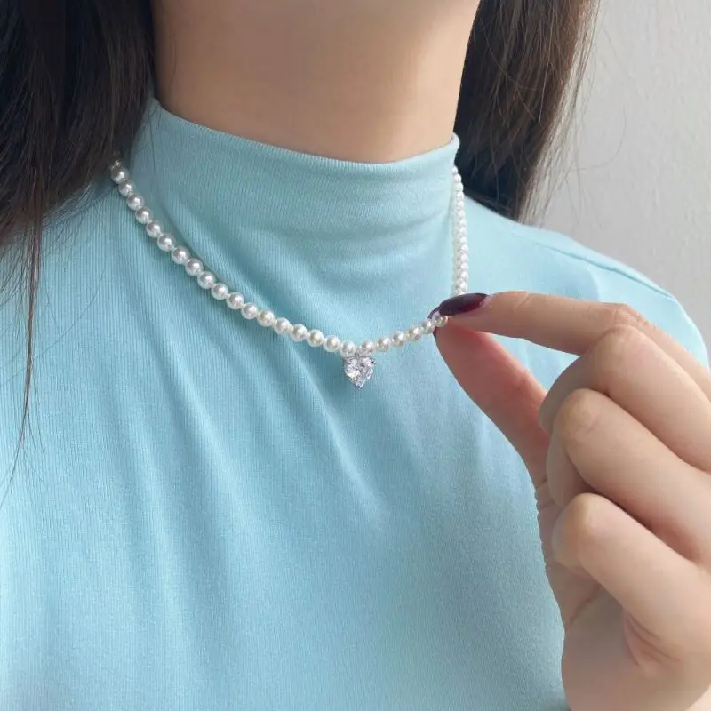Luxury Bohemian Baroque Choker S925 Silver Cz Pink Emerald Necklace Fresh Water Pearl Bead Necklaces Zirconia Pendant Jewelry