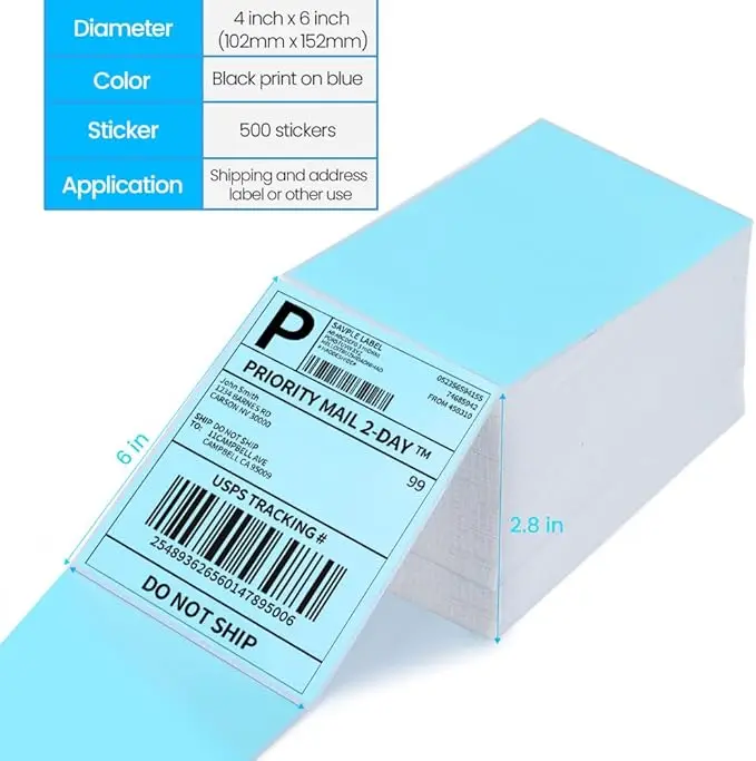 Термопринтер прямого действия 4x6 многоразовые термоэтикетки бумага 500 синие наклейки 1 рулон доставка продуктов 3D