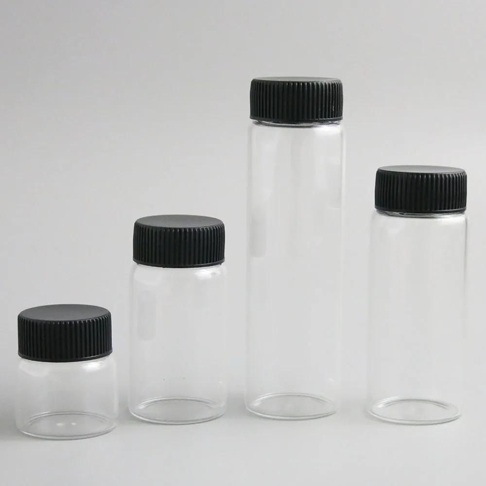 Good quality high borosilicate glass test tube 50ml screw top bottle 20ml 70ml 100ml with plastic screw cap black white pink lid