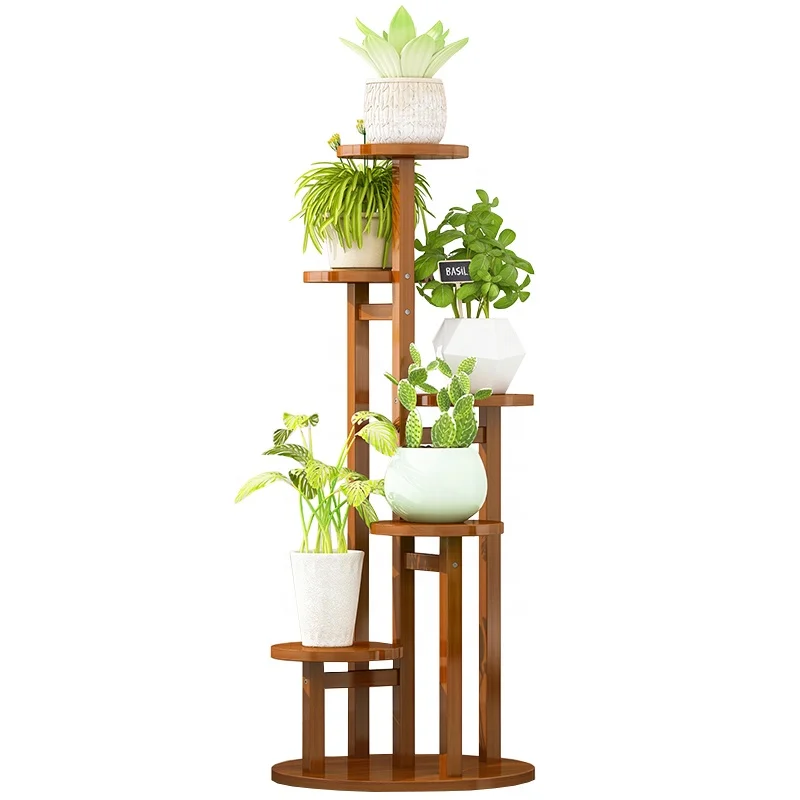 Round style Flower Stand-Floor-to-Ceiling Solid Wood Balcony Shelf, Thickened Load-Bearing, Stable and Solid Base, Living Room D