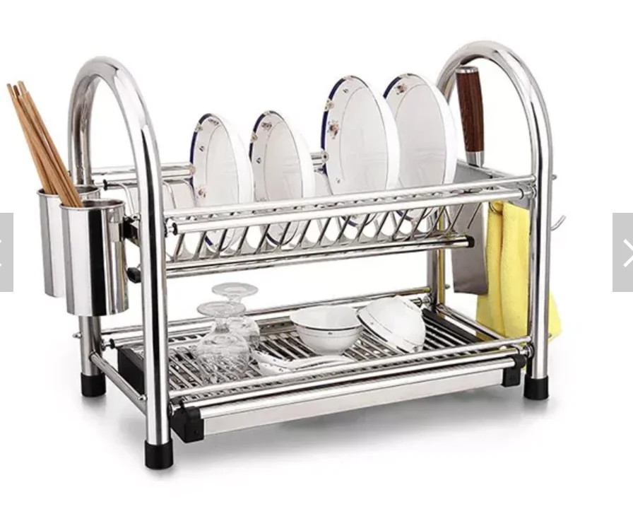 2 Tier Stainless Steel Multifunctional Kitchen Storage Kitchen Organizer Dish Rack for Kitchen Ware