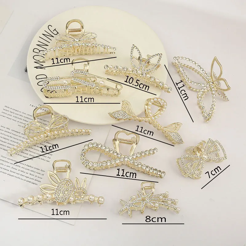 Высококачественные женские крупные жемчужные металлические заколки для волос, минимализм, со стразами, встроенные Роскошные модные заколки в виде акулы для густых волос