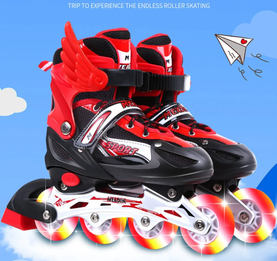 Wholesale Unisex Kids Glitter Flashing Patines 4 Wheels Inline Skate Roller Shoes