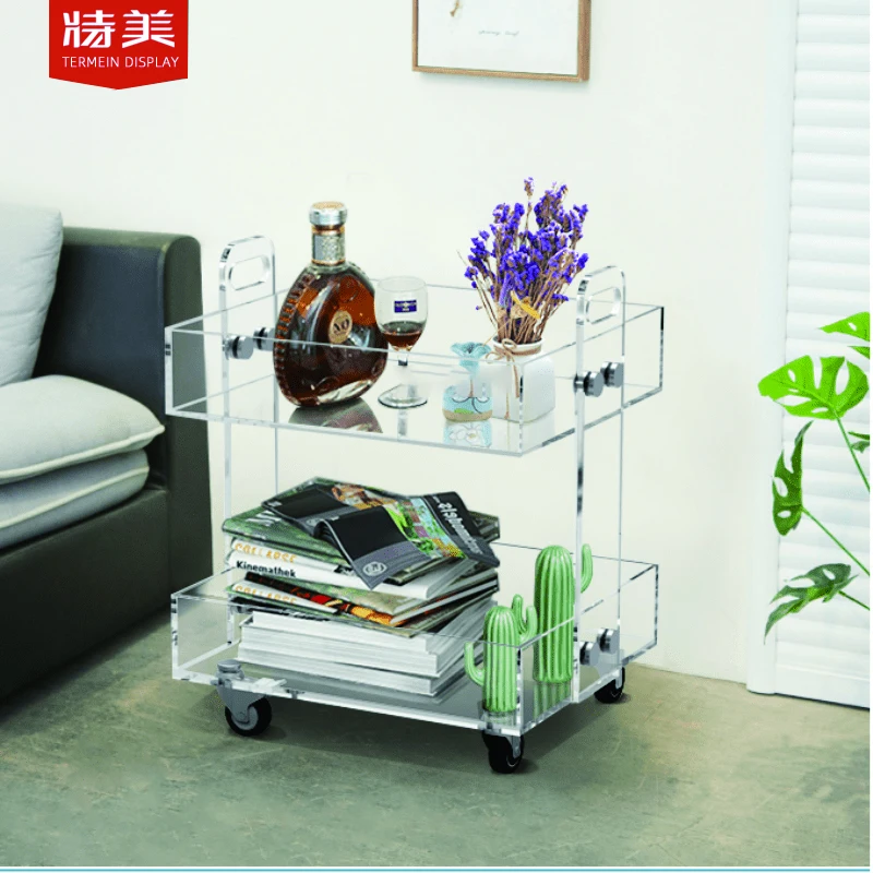 Wholesale New Glass Tea table Wine Catering Drinks Serving Trolley Bar Cart Hotel Acrylic Trolley