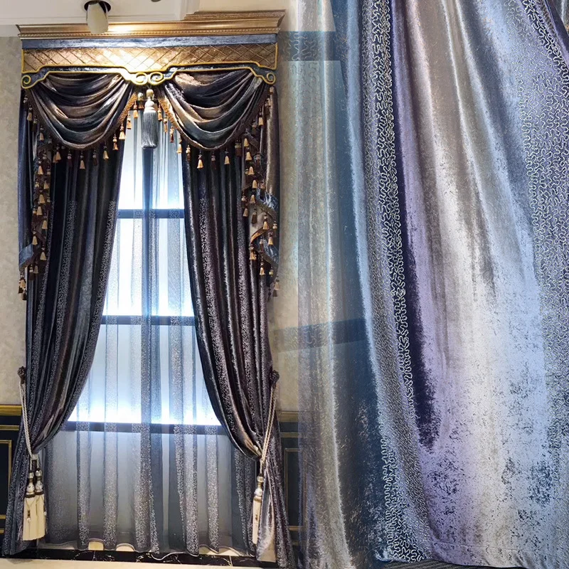 Luxury Semi-Blackout Embroidery Curtains for Living Room Nordic Chenille Finished Product Flower Beige Tulle for Villa