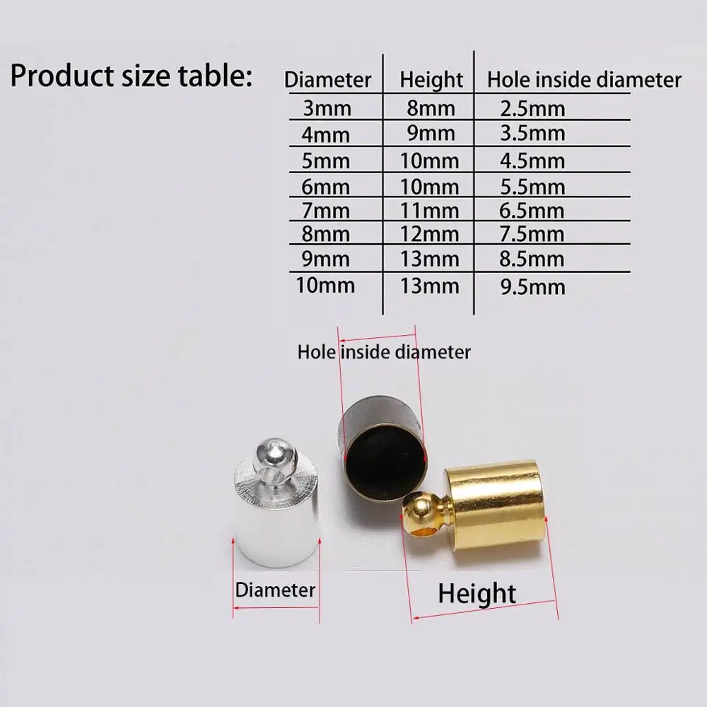 50pcs/lot Tassel Leather Cord End Crimp end Clasp Beads End Tip Cap For DIY Necklace Jewelry Making Findings