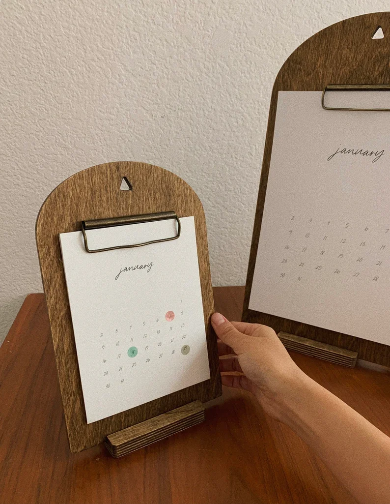 MinimalCalendar Minimal wood 2022 wood clipboard  calendar with stand